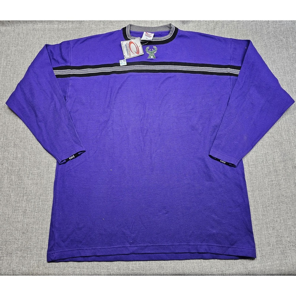 VINTAGE Milwaukee Bucks Shirt Mens 2XL Purple NBA Basketball Long Sleeve Cadre